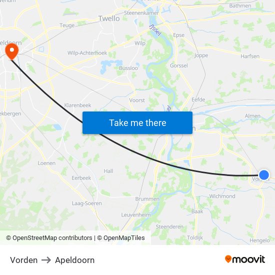 Vorden to Apeldoorn map