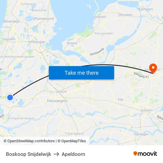 Boskoop Snijdelwijk to Apeldoorn map