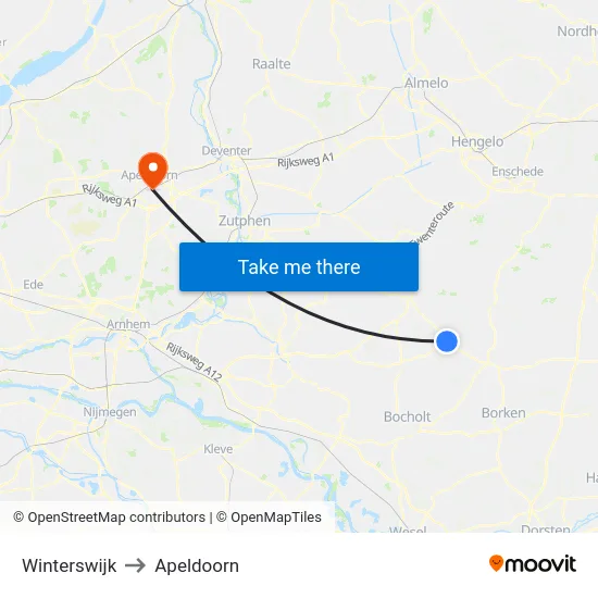 Winterswijk to Apeldoorn map