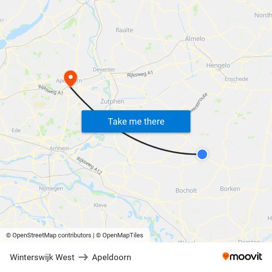 Winterswijk West to Apeldoorn map