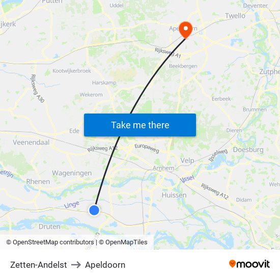 Zetten-Andelst to Apeldoorn map