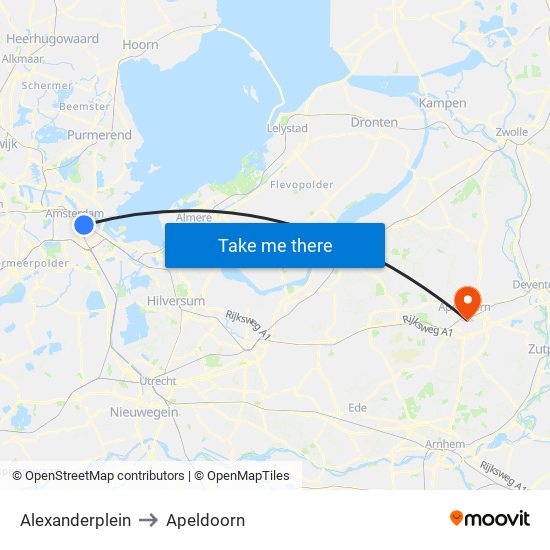 Alexanderplein to Apeldoorn map