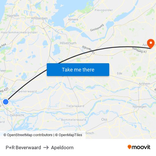 P+R Beverwaard to Apeldoorn map