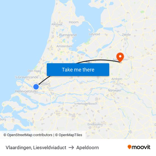 Vlaardingen, Liesveldviaduct to Apeldoorn map