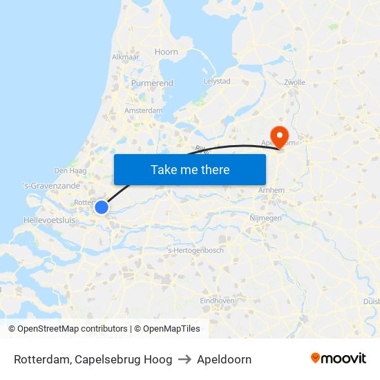 Rotterdam, Capelsebrug Hoog to Apeldoorn map