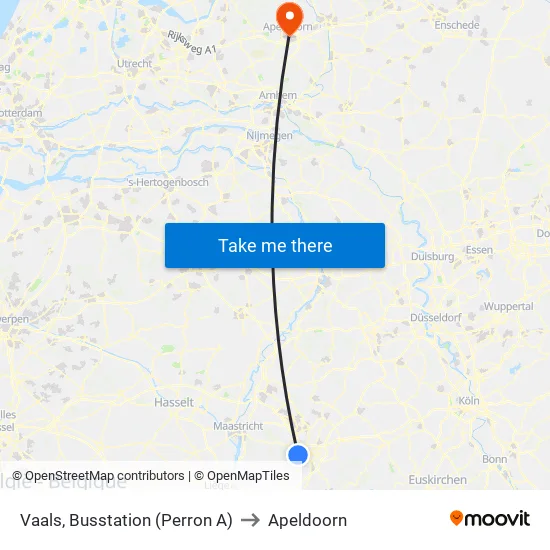 Vaals, Busstation (Perron A) to Apeldoorn map
