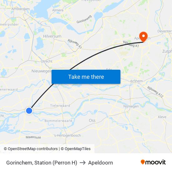 Gorinchem, Station (Perron H) to Apeldoorn map