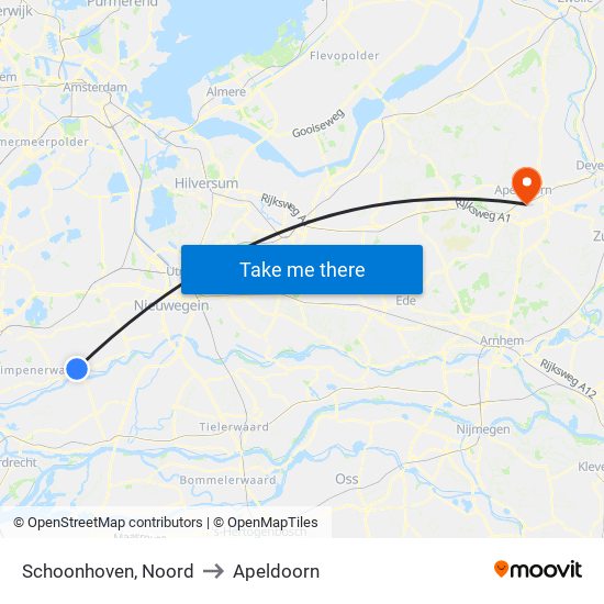 Schoonhoven, Noord to Apeldoorn map