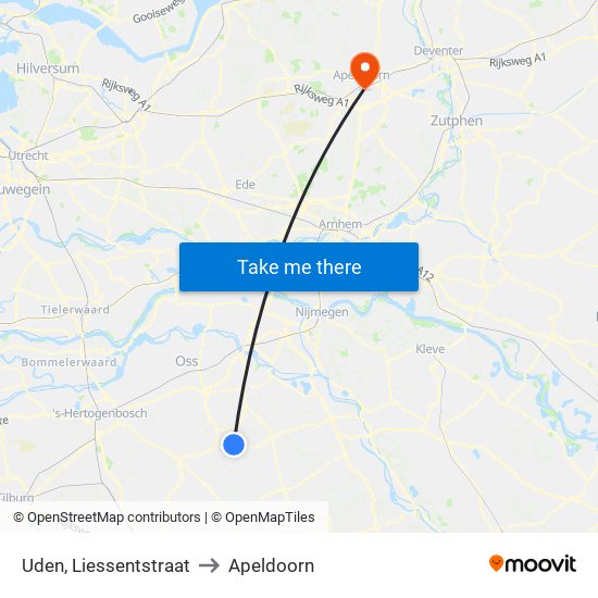 Uden, Liessentstraat to Apeldoorn map