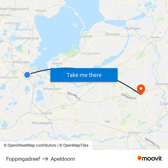 Foppingadreef to Apeldoorn map