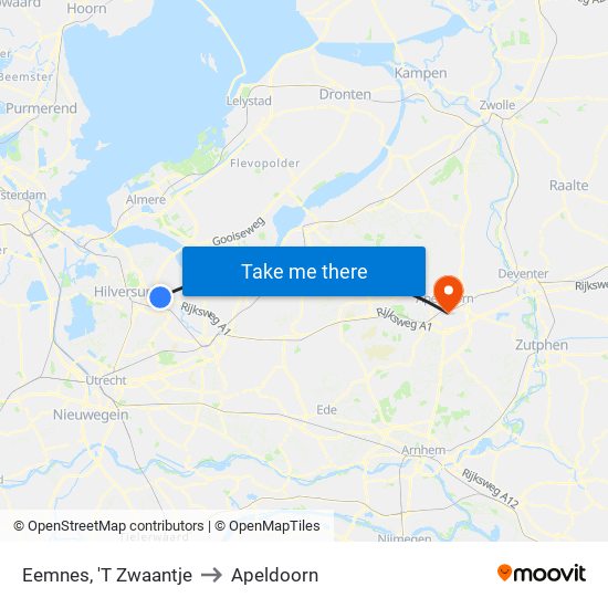 Eemnes, 'T Zwaantje to Apeldoorn map