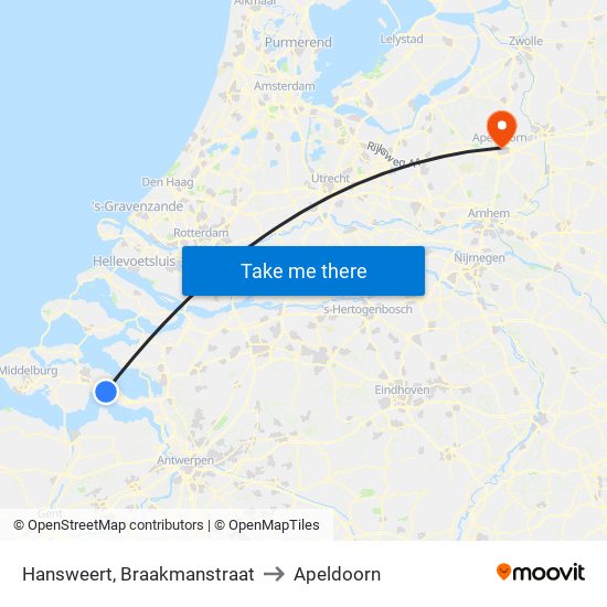 Hansweert, Braakmanstraat to Apeldoorn map
