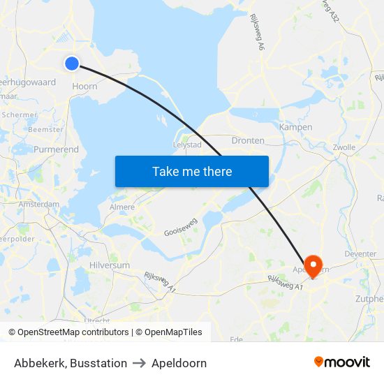 Abbekerk, Busstation to Apeldoorn map