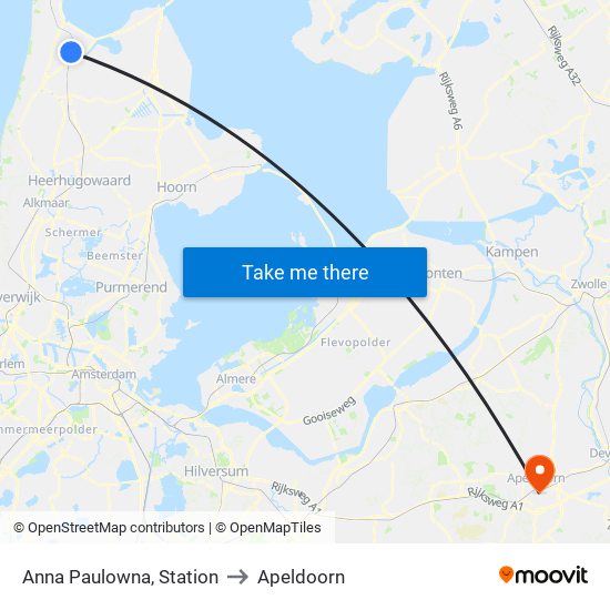 Anna Paulowna, Station to Apeldoorn map