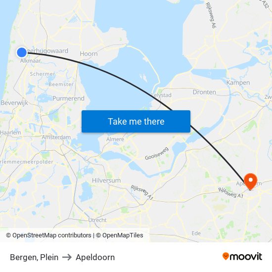 Bergen, Plein to Apeldoorn map