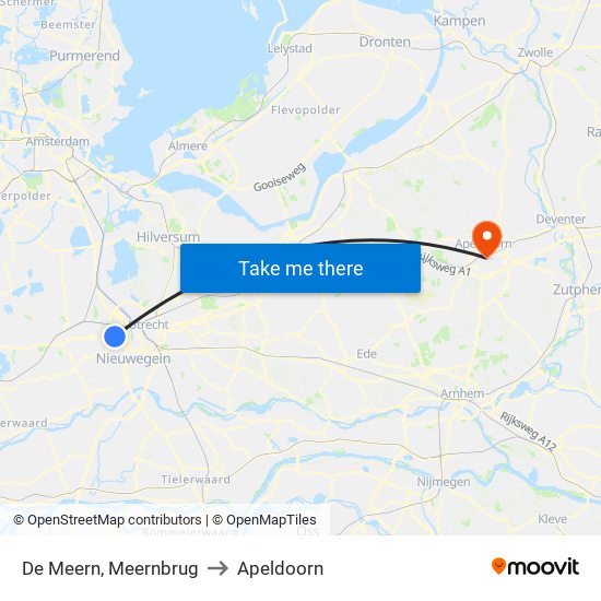 De Meern, Meernbrug to Apeldoorn map