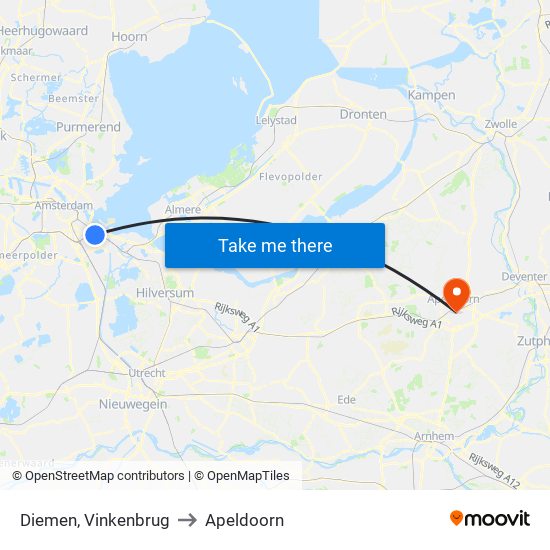 Diemen, Vinkenbrug to Apeldoorn map