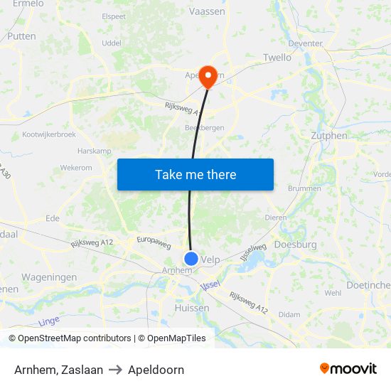 Arnhem, Zaslaan to Apeldoorn map