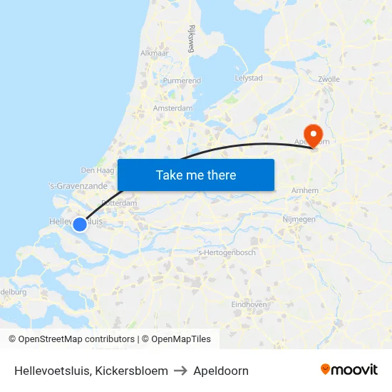 Hellevoetsluis, Kickersbloem to Apeldoorn map