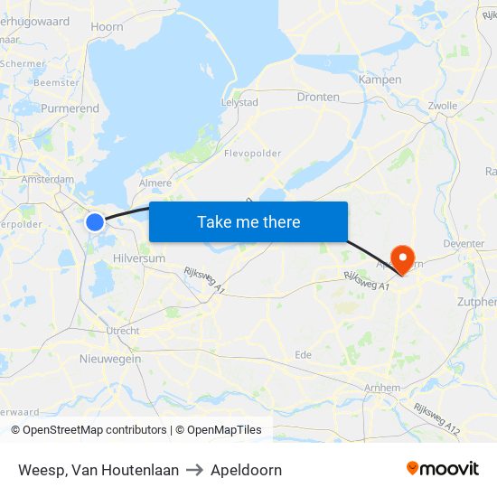Weesp, Van Houtenlaan to Apeldoorn map