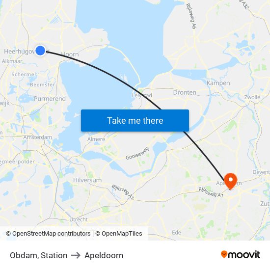 Obdam, Station to Apeldoorn map