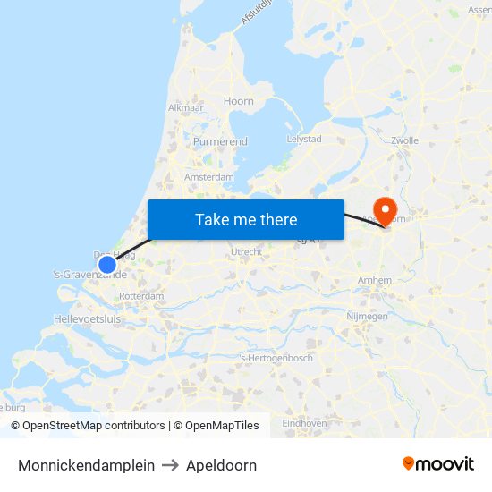 Monnickendamplein to Apeldoorn map