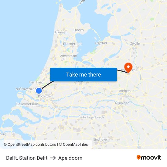 Delft, Station Delft to Apeldoorn map