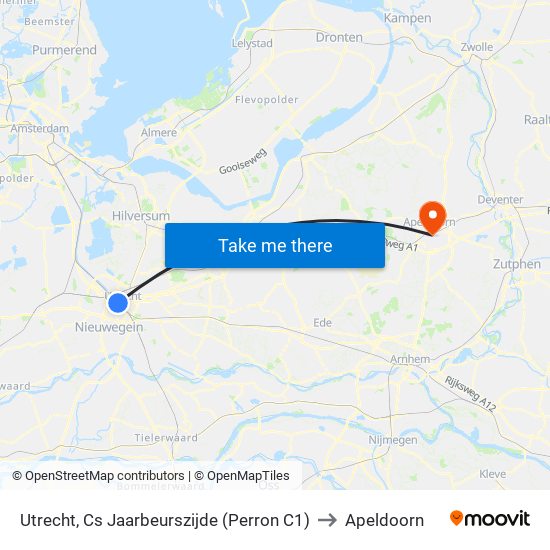 Utrecht, Cs Jaarbeurszijde (Perron C1) to Apeldoorn map