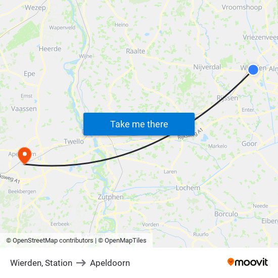 Wierden, Station to Apeldoorn map