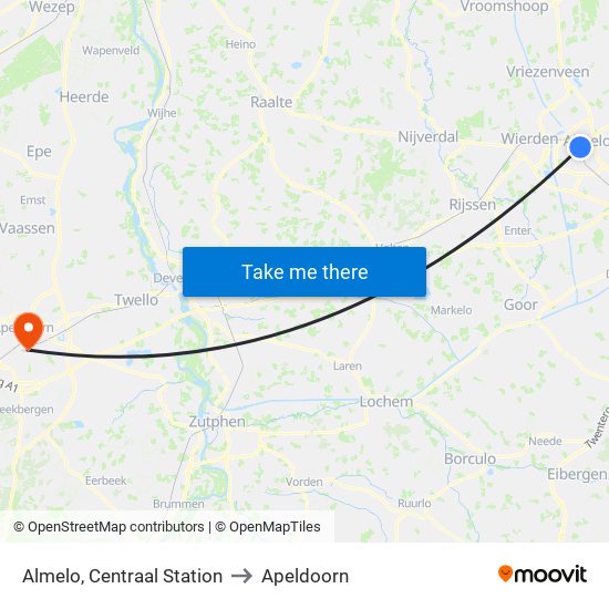 Almelo, Centraal Station to Apeldoorn map