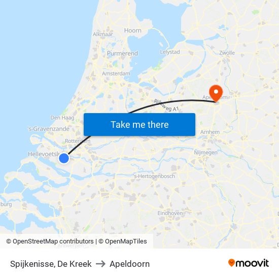 Spijkenisse, De Kreek to Apeldoorn map