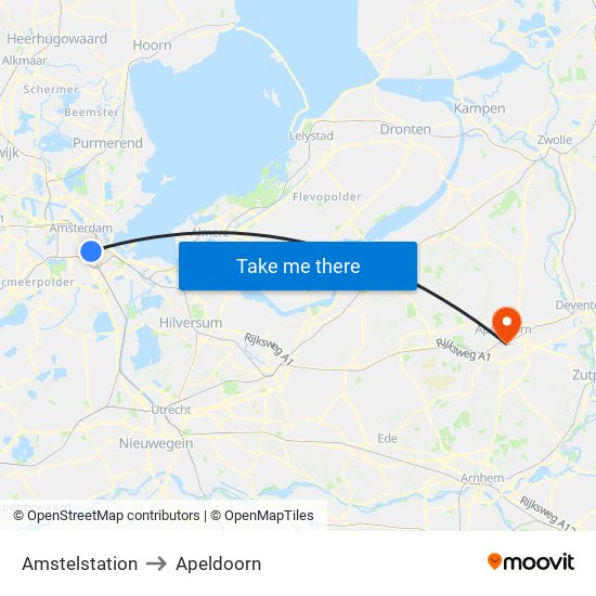 Amstelstation to Apeldoorn map