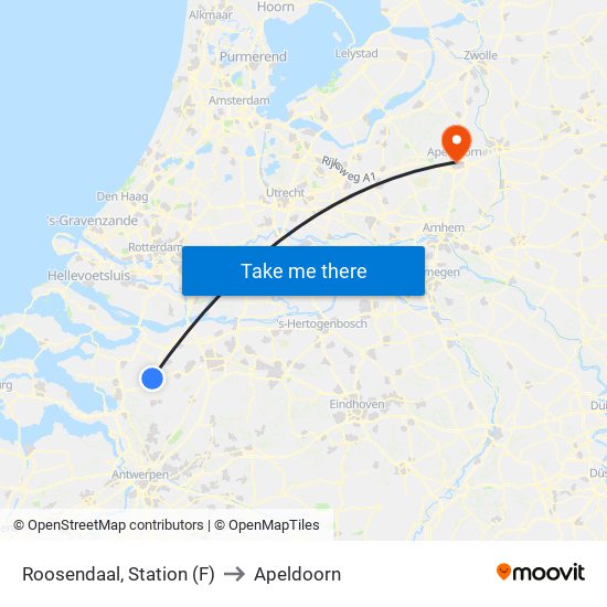 Roosendaal, Station (F) to Apeldoorn map