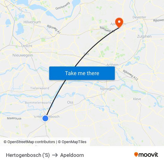 Hertogenbosch ('S) to Apeldoorn map