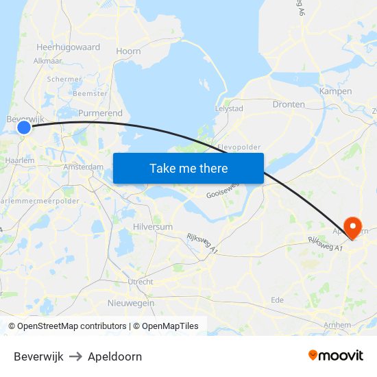 Beverwijk to Apeldoorn map