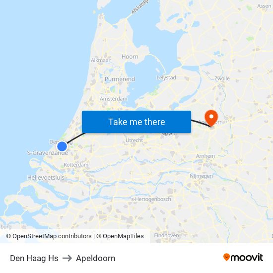 Den Haag Hs to Apeldoorn map