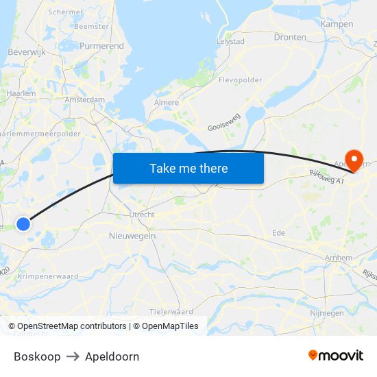 Boskoop to Apeldoorn map