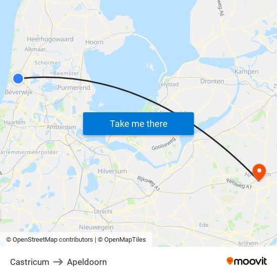 Castricum to Apeldoorn map