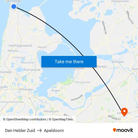 Den Helder Zuid to Apeldoorn map