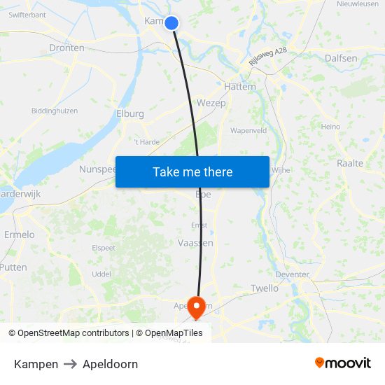 Kampen to Apeldoorn map