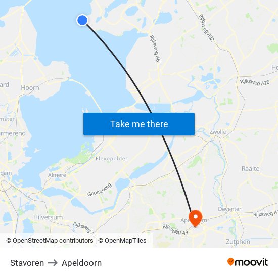 Stavoren to Apeldoorn map