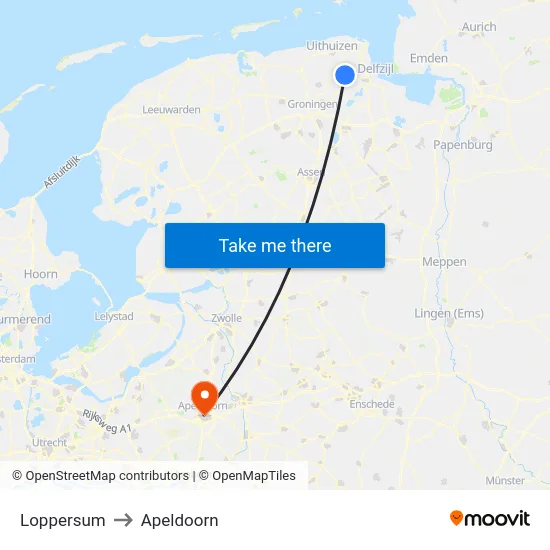 Loppersum to Apeldoorn map