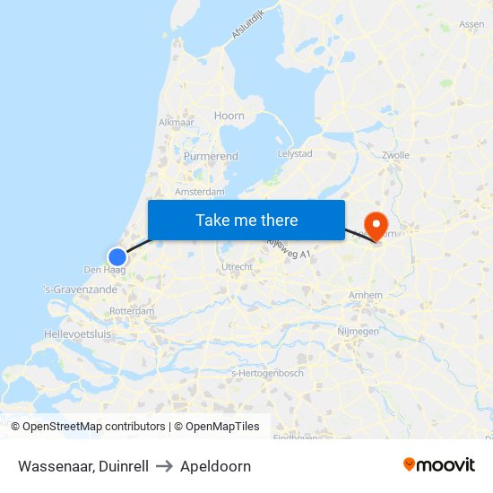 Wassenaar, Duinrell to Apeldoorn map