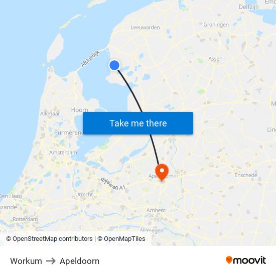 Workum to Apeldoorn map