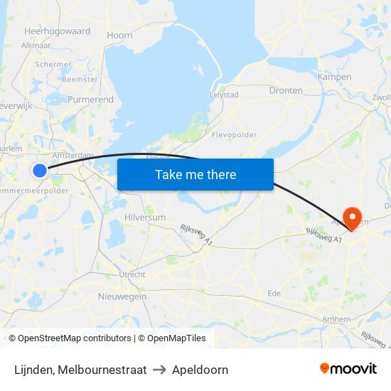 Lijnden, Melbournestraat to Apeldoorn map