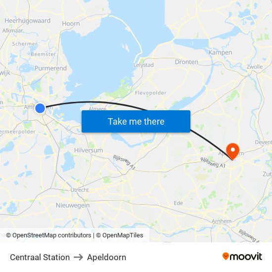 Centraal Station to Apeldoorn map