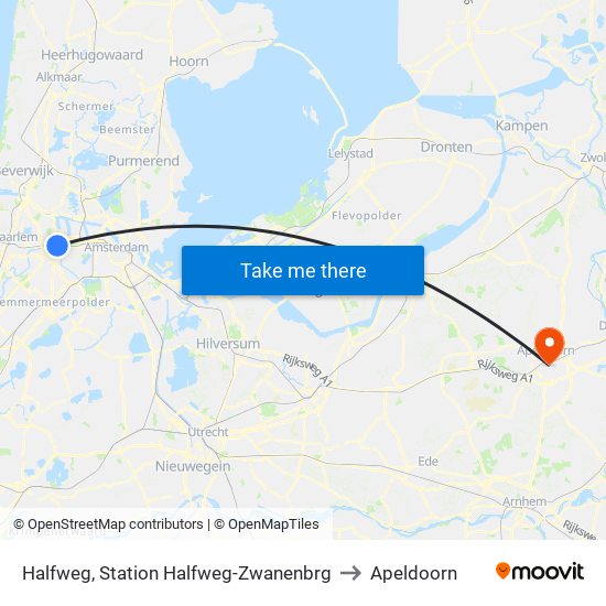 Halfweg, Station Halfweg-Zwanenbrg to Apeldoorn map