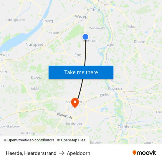 Heerde, Heerderstrand to Apeldoorn map