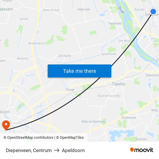 Diepenveen, Centrum to Apeldoorn map