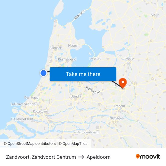 Zandvoort, Zandvoort Centrum to Apeldoorn map